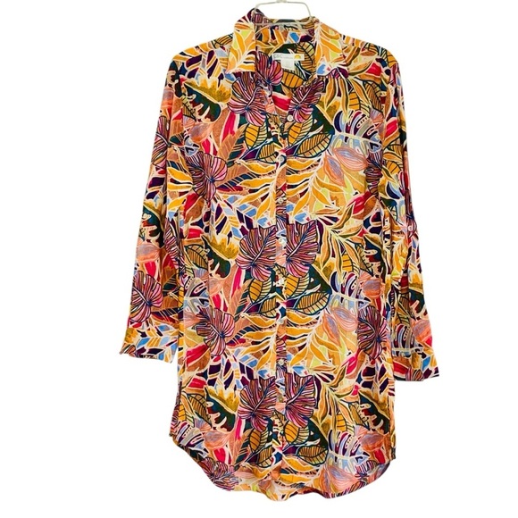 C & C CALIFORNIA Tropical Leaf Patterned Overshirt, Dress, Swimsuit Cover Up S - Picture 1 of 12
